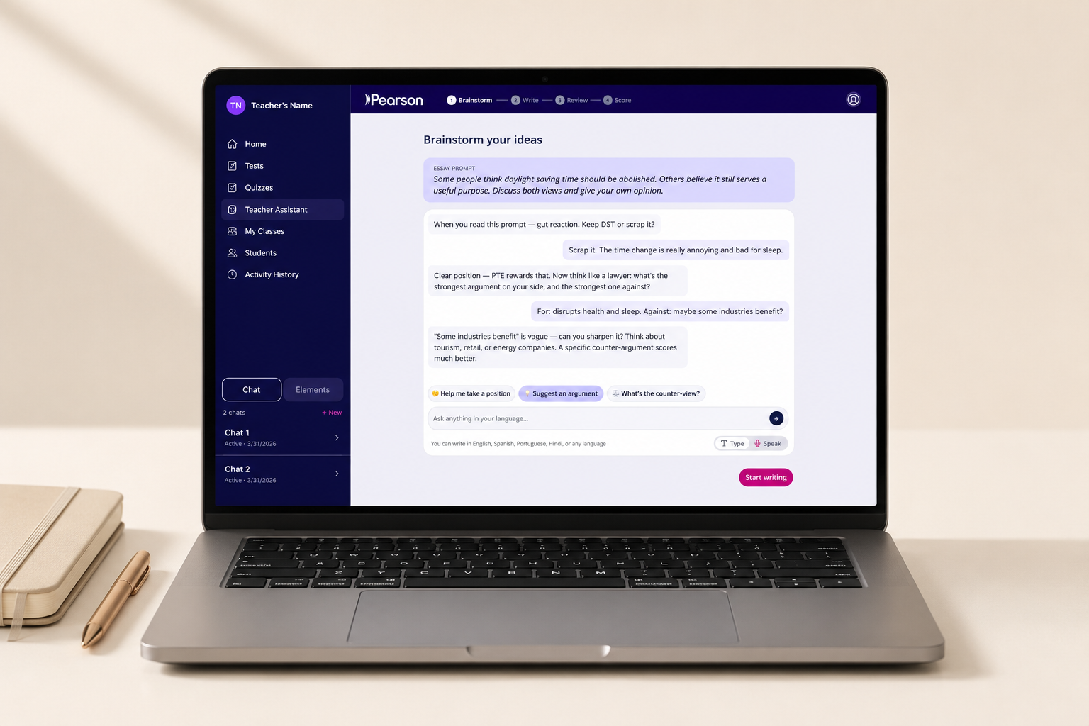 Writing Coach, an AI writing coach for PTE learners